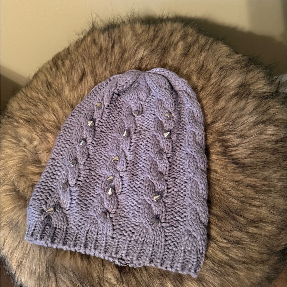 Gray Knit Beanie with studs